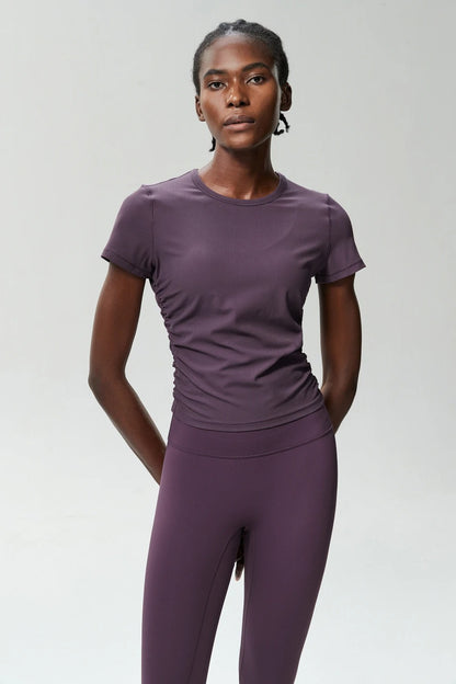 Women's Crew Neck T-Shirt Chic Solid Color Yoga Short Sleeve Slim Fit Shirts Summer Streetwear Basic Crop Tops Ribbed Gym Wear