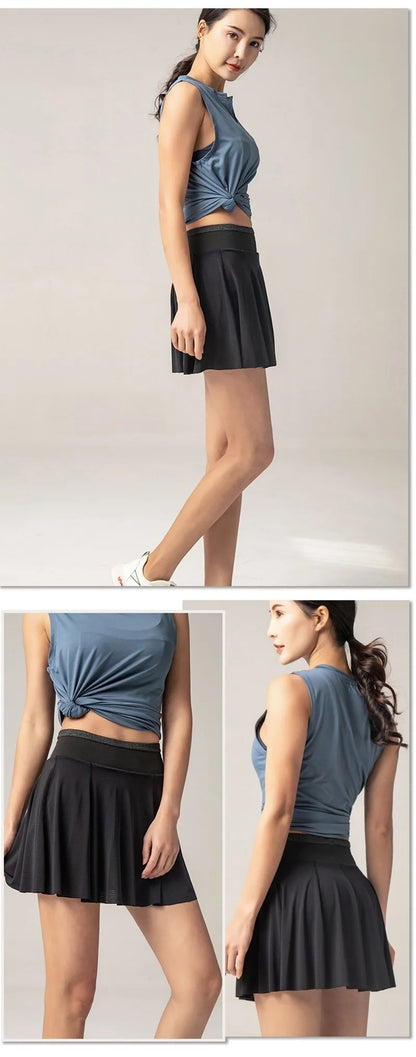 Sports Skirts High Waist Tennis Golf Skirt Fitness Shorts Women Athletic Fast Dry Running Sport Skort Pocket