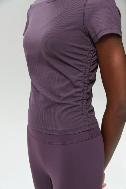 Women's Crew Neck T-Shirt Chic Solid Color Yoga Short Sleeve Slim Fit Shirts Summer Streetwear Basic Crop Tops Ribbed Gym Wear