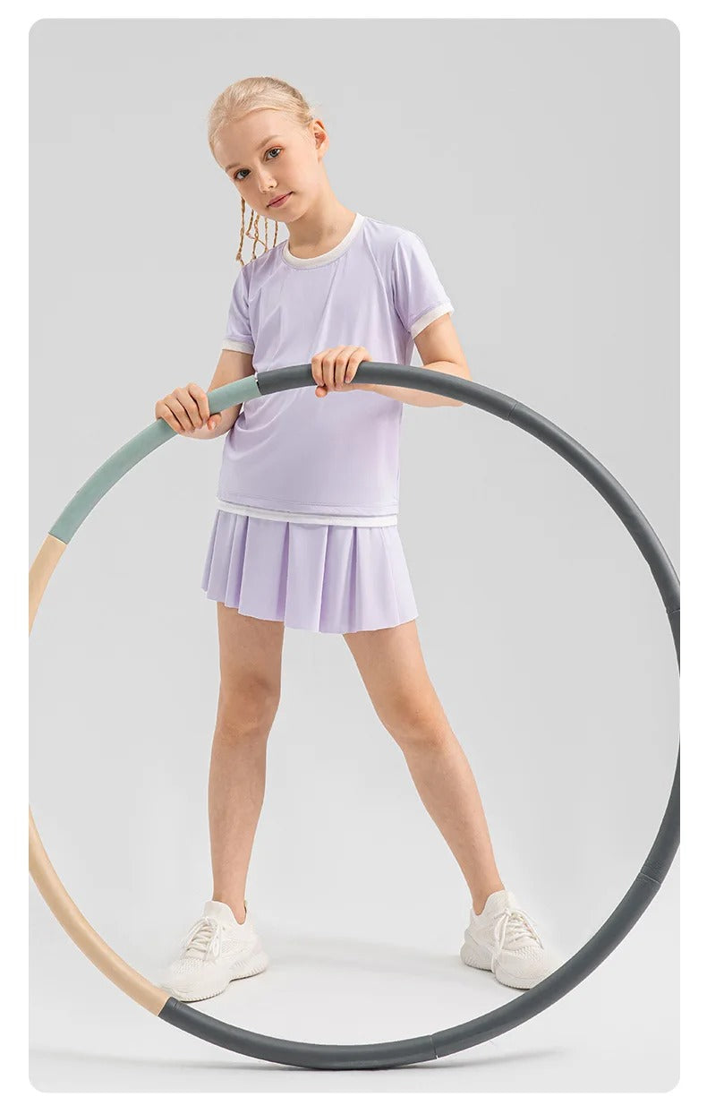 Kids Colorful Yoga Skirt Quick Dry Kids Tennis Skirt Built-in Shorts for Running Balle