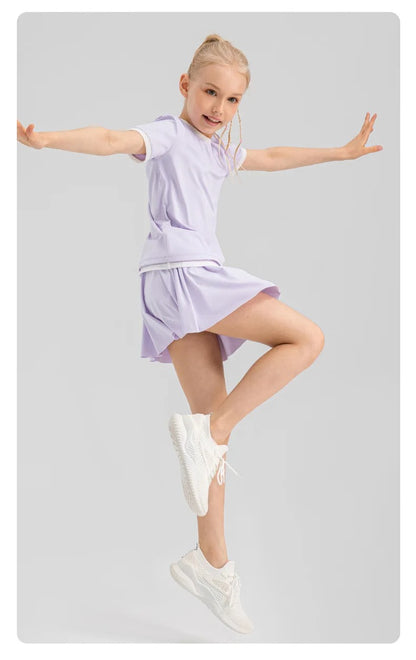 Kids Colorful Yoga Skirt Quick Dry Kids Tennis Skirt Built-in Shorts for Running Balle