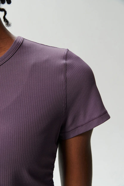 Women's Crew Neck T-Shirt Chic Solid Color Yoga Short Sleeve Slim Fit Shirts Summer Streetwear Basic Crop Tops Ribbed Gym Wear