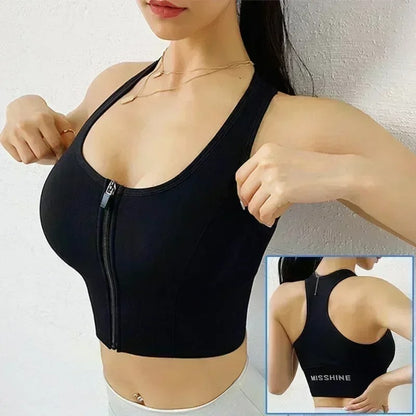 Front Zipper Sports Bra Women Underwear Push Up Yoga Crop Top Bras Solid Athletic Vest Gym Fitness Shirt Sportswear