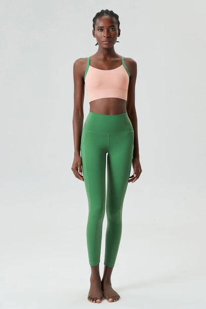 Women's Two Pieces Set Fixed Pads Sports Bra And Gym Tight Leggings With Pockets Workout JumpSuits Sportswear