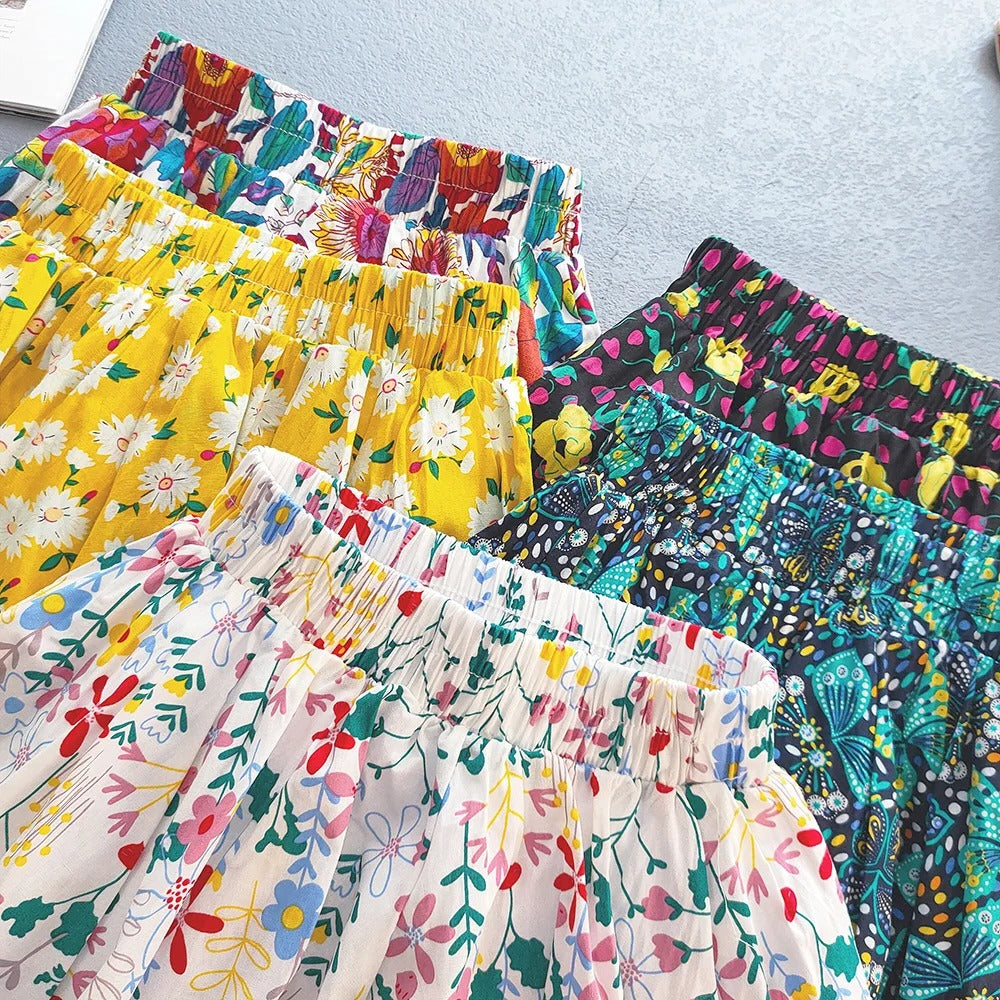 Floral Pleated Skirt Children Sweet Tutu Skirt Princess Short Girls Skirts Cute Beach Mini Fluffy-Skirt Kids Kawaii Clothes