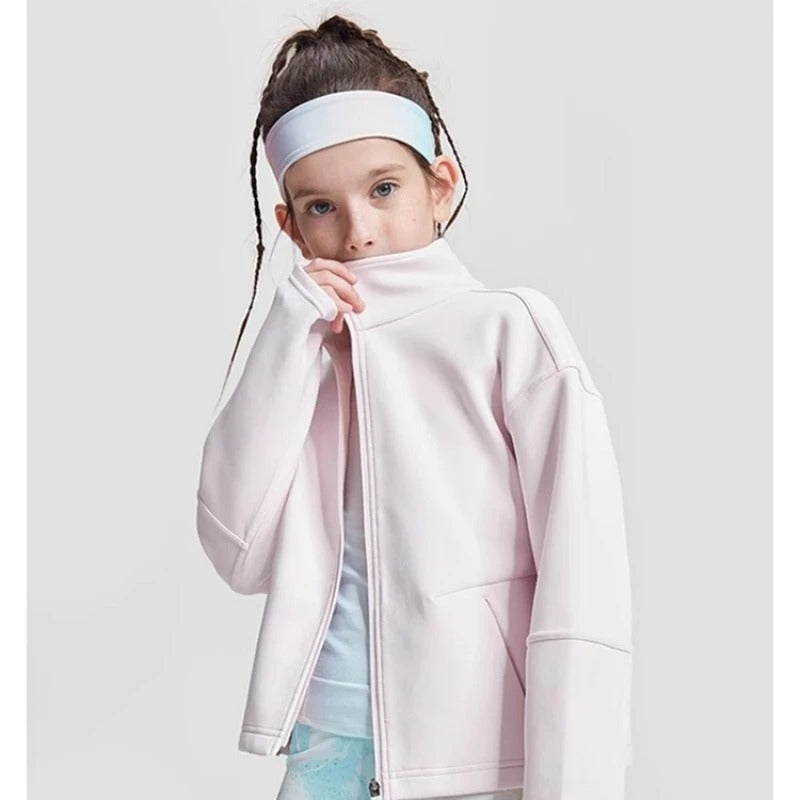 4-15Y Girls Yoga Jackets Full Zip Athletic Running Riding Coats Children Long Sleeve Sports Gym Top Kids Loose Casual Outwear