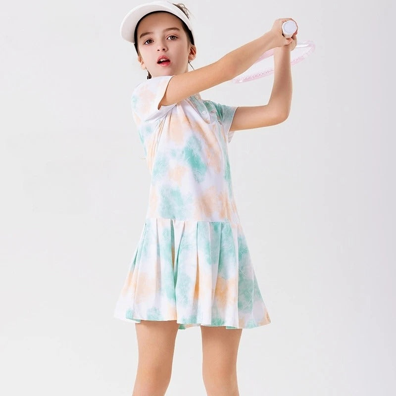Kids Quick-Dry Tennis Dress Ice-Cool Sports Dresses Girls Short Sleeve Summer Casual Pleated Play Dress Golf Outfits Children's