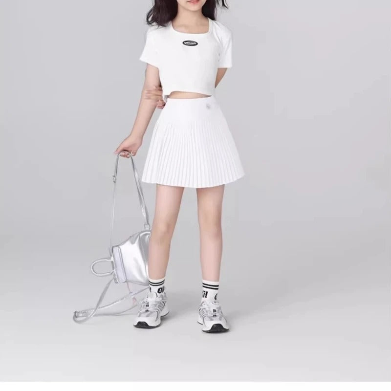 Girls Quick-Dry Sport Skirt Cooling Badminton Yoga Skirt Breathable Tennis Skirts Summer Pleated Dance Kids School PE Skort