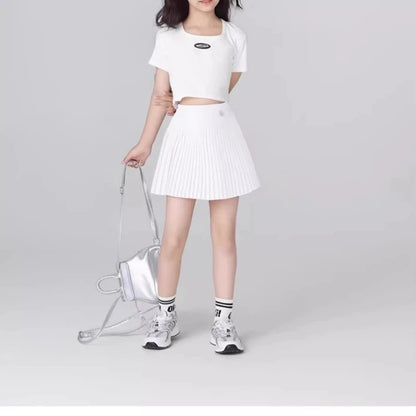 Girls Quick-Dry Sport Skirt Cooling Badminton Yoga Skirt Breathable Tennis Skirts Summer Pleated Dance Kids School PE Skort