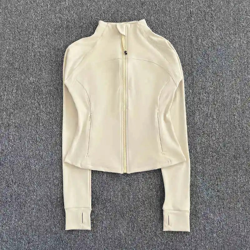 Women's high-end sports jacket for running, fitness, exercise, with stand-up collar, fashionable long sleeves, professional zipper