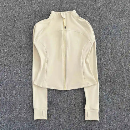 Women's high-end sports jacket for running, fitness, exercise, with stand-up collar, fashionable long sleeves, professional zipper