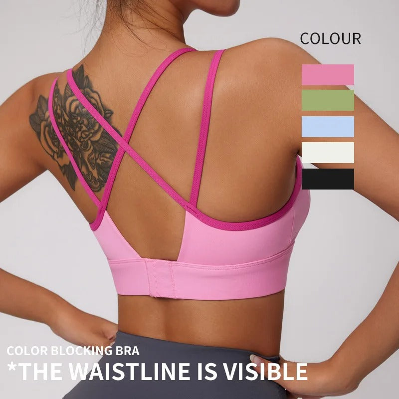 Medium Support Sports Bra Color Blocking Seamless Bralette Mujer Anti-Shock Running Yoga Pilates Top Gym Breathable Sexy Back