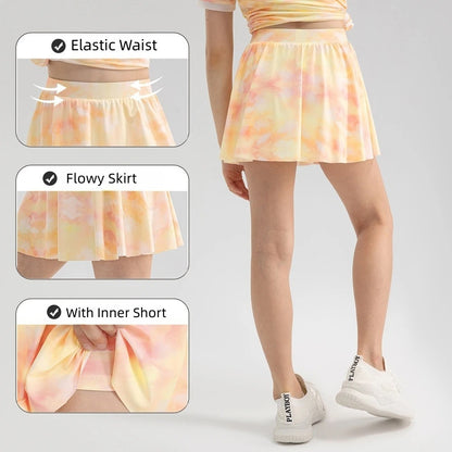 Girls Colorful Yoga Skirt Quick Dry Kids Tennis Skirt Built-in Shorts for Running Balle