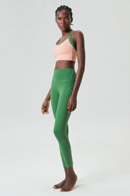 Women's Two Pieces Set Fixed Pads Sports Bra And Gym Tight Leggings With Pockets Workout JumpSuits Sportswear