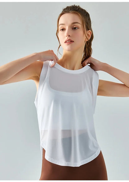 Quick Dry Sports Shirts for Women XL Crop Top Breathable Plus Size Yoga T-Shirt Gym Workout Cover-up Sleeveless Vest