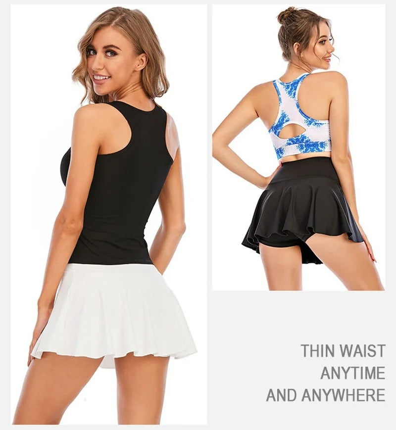 Pocket Tennis Skirts Women Sports Golf Pleated Skirt Candy Color Fitness Shorts High Waist Quick Dry Running Skort