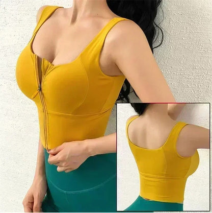 Front Zipper Sports Bra Women Underwear Push Up Yoga Crop Top Bras Solid Athletic Vest Gym Fitness Shirt Sportswear