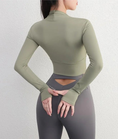 Women Yoga Shirt Long Sleeve Crop Top Lady Sports Gym Blouse Fitness T-Shirt Workout Sportswear Autumn Winter Clothes