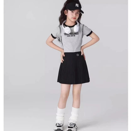 Girls Quick-Dry Sport Skirt Cooling Badminton Yoga Skirt Breathable Tennis Skirts Summer Pleated Dance Kids School PE Skort