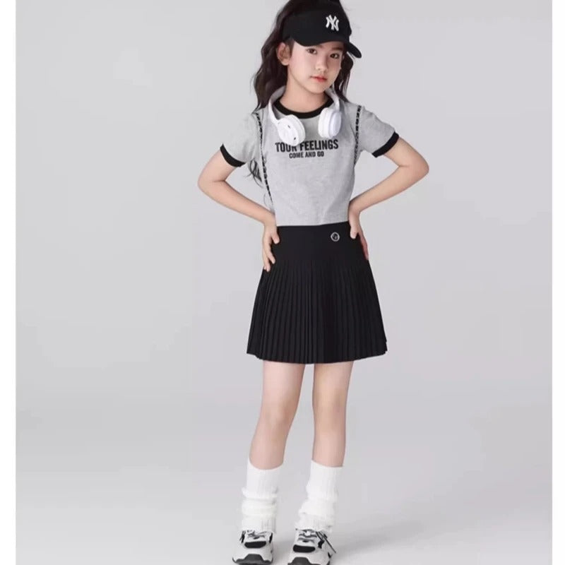 Girls Quick-Dry Sport Skirt Cooling Badminton Yoga Skirt Breathable Tennis Skirts Summer Pleated Dance Kids School PE Skort