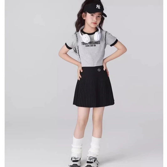 Girls Quick-Dry Sport Skirt Cooling Badminton Yoga Skirt Breathable Tennis Skirts Summer Pleated Dance Kids School PE Skort