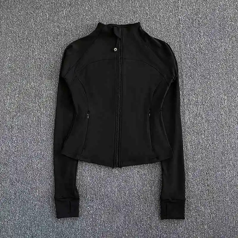 Women's high-end sports jacket for running, fitness, exercise, with stand-up collar, fashionable long sleeves, professional zipper