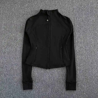 Women's high-end sports jacket for running, fitness, exercise, with stand-up collar, fashionable long sleeves, professional zipper