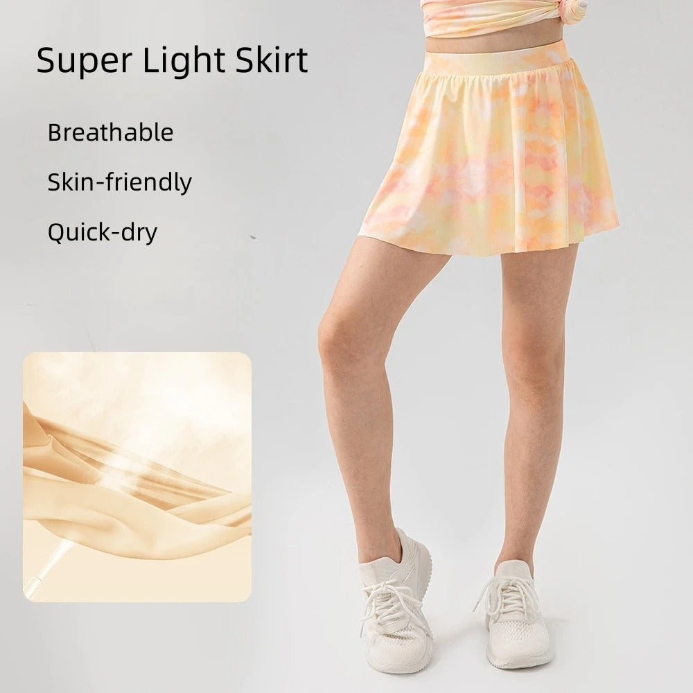 Girls Colorful Yoga Skirt Quick Dry Kids Tennis Skirt Built-in Shorts for Running Balle