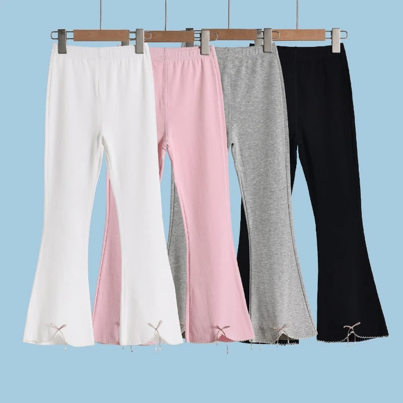 Girls Flared Pants Cotton Summer Thin Bow Tie Toddler Long Pants Loose Fit Casual Elastic Waist Cute Outfit Baby Kids Clothes