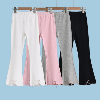 Girls Flared Pants Cotton Summer Thin Bow Tie Toddler Long Pants Loose Fit Casual Elastic Waist Cute Outfit Baby Kids Clothes