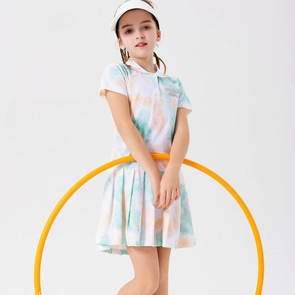 Kids Quick-Dry Tennis Dress Ice-Cool Sports Dresses Girls Short Sleeve Summer Casual Pleated Play Dress Golf Outfits Children's