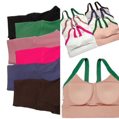 Women's Two Pieces Set Fixed Pads Sports Bra And Gym Tight Leggings With Pockets Workout JumpSuits Sportswear