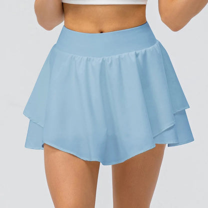 Tennis Skirt Pleated Skorts for Woman Double Ruffle Golf Skirts Women Skort with Pockets Tummy Control Athletic Running Shorts