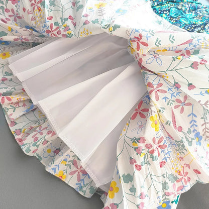 Floral Pleated Skirt Children Sweet Tutu Skirt Princess Short Girls Skirts Cute Beach Mini Fluffy-Skirt Kids Kawaii Clothes