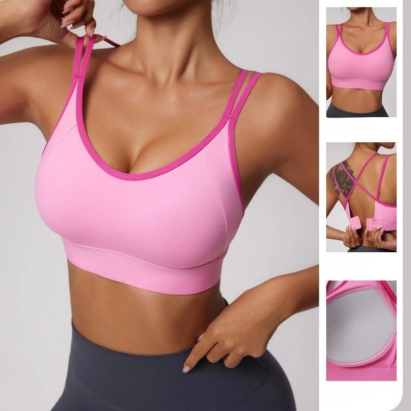 Medium Support Sports Bra Color Blocking Seamless Bralette Mujer Anti-Shock Running Yoga Pilates Top Gym Breathable Sexy Back