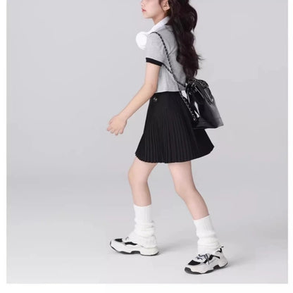 Girls Quick-Dry Sport Skirt Cooling Badminton Yoga Skirt Breathable Tennis Skirts Summer Pleated Dance Kids School PE Skort