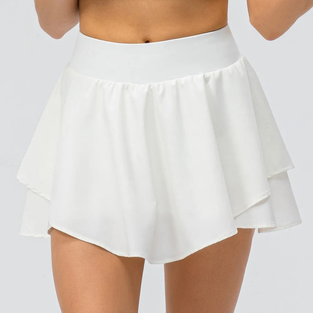 Tennis Skirt Pleated Skorts for Woman Double Ruffle Golf Skirts Women Skort with Pockets Tummy Control Athletic Running Shorts