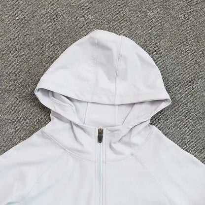 Women's yoga suit with hooded zipper, long-sleeved, plush, with pockets, slim-fit sports top