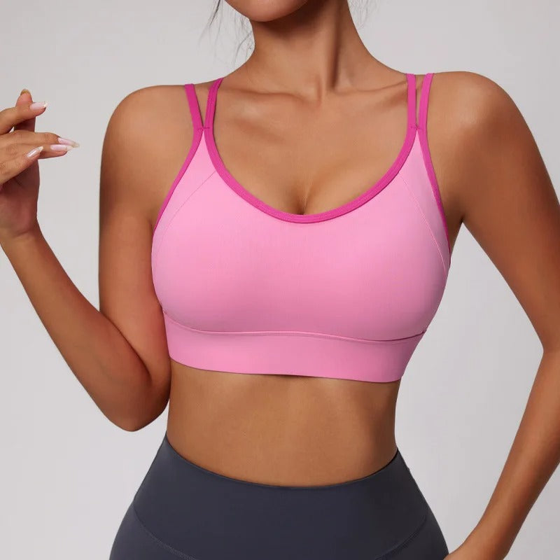 Medium Support Sports Bra Color Blocking Seamless Bralette Mujer Anti-Shock Running Yoga Pilates Top Gym Breathable Sexy Back
