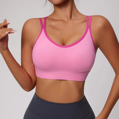 Medium Support Sports Bra Color Blocking Seamless Bralette Mujer Anti-Shock Running Yoga Pilates Top Gym Breathable Sexy Back