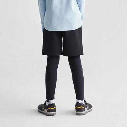 Boys Sports Leggings With Shorts Kids 2 in 1 Running Workout Athletic Tights Pant Children's Basketball Fitness Yoga Pants 5-14Y