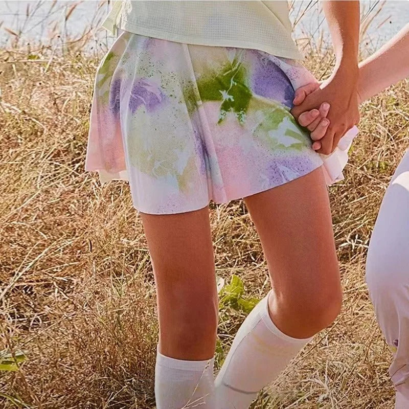 Girls Athletic Skirts With Shorts Print Pleated Tennis Skirt Dance Running Comfy Skort Lounge Cute Clothes Casual Summer Kids