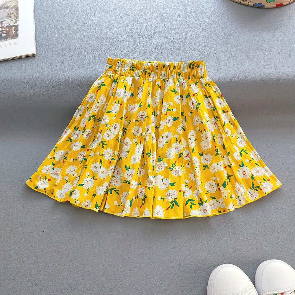 Floral Pleated Skirt Children Sweet Tutu Skirt Princess Short Girls Skirts Cute Beach Mini Fluffy-Skirt Kids Kawaii Clothes