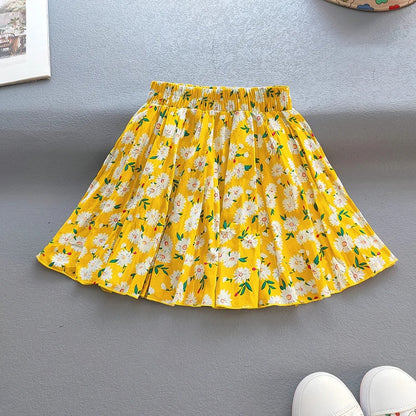 Floral Pleated Skirt Children Sweet Tutu Skirt Princess Short Girls Skirts Cute Beach Mini Fluffy-Skirt Kids Kawaii Clothes