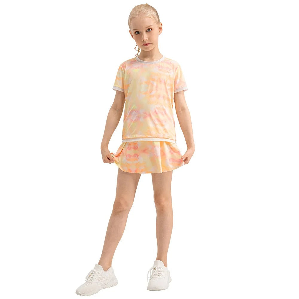 Girls Colorful Yoga Skirt Quick Dry Kids Tennis Skirt Built-in Shorts for Running Balle