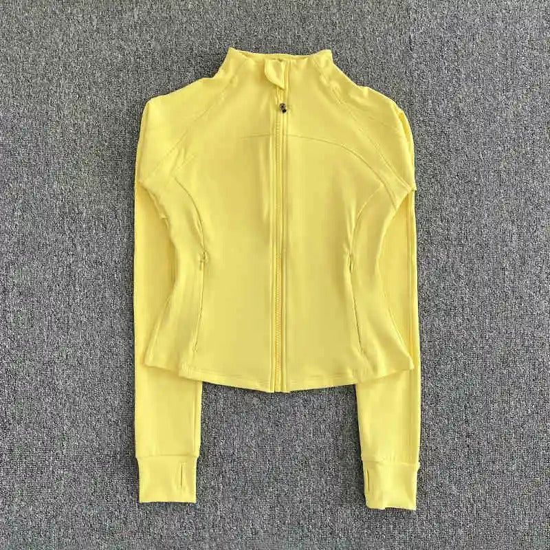 Women's high-end sports jacket for running, fitness, exercise, with stand-up collar, fashionable long sleeves, professional zipper