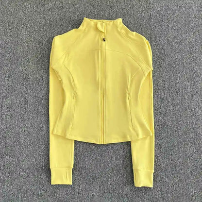Women's high-end sports jacket for running, fitness, exercise, with stand-up collar, fashionable long sleeves, professional zipper