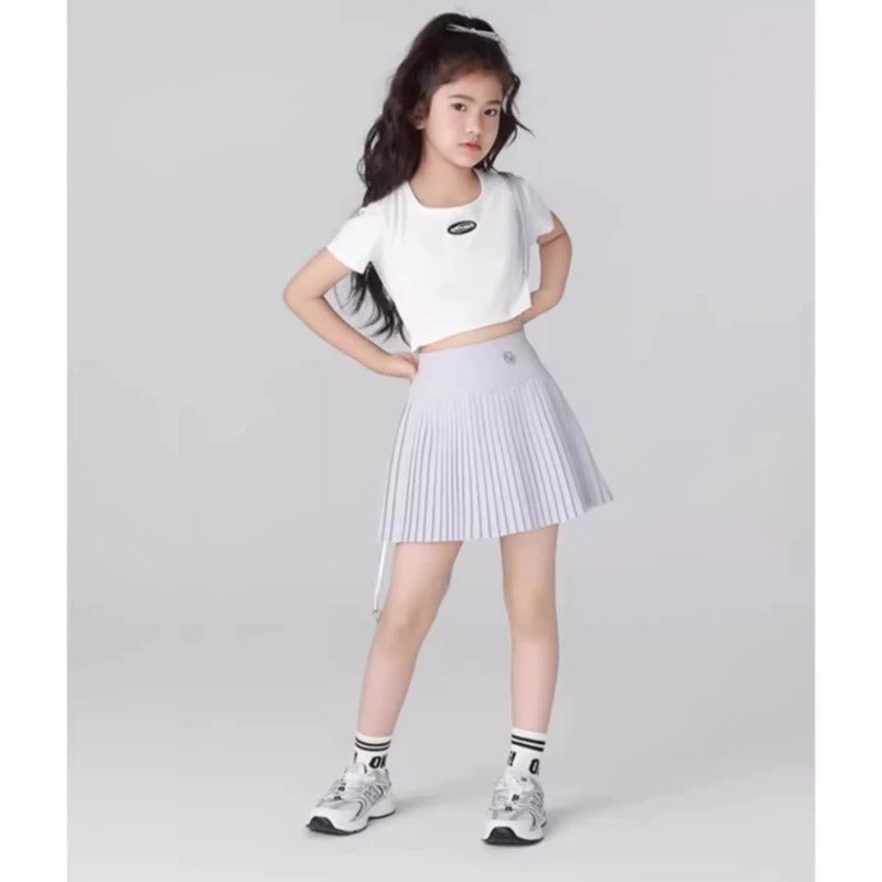 Girls Quick-Dry Sport Skirt Cooling Badminton Yoga Skirt Breathable Tennis Skirts Summer Pleated Dance Kids School PE Skort