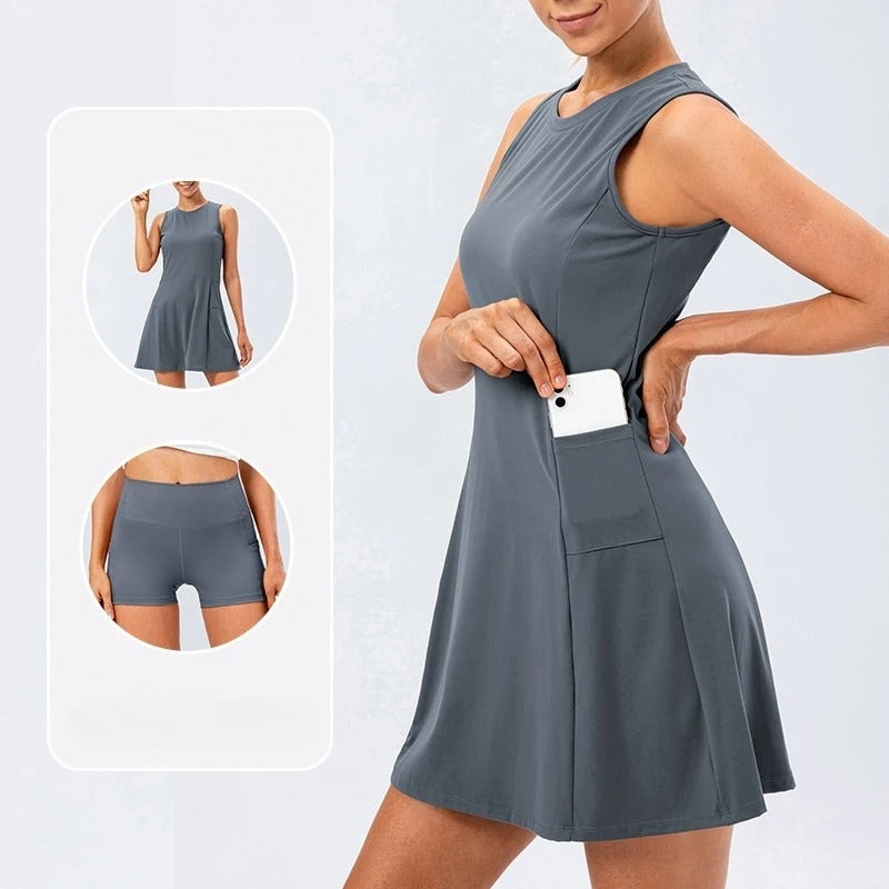 Workout Sport Dresses Women Tennis Dress With Shorts Quick-Dry 2 Piece Sets Yoga Golf Wear Breathable Summer Casual Clothes