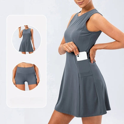 Workout Sport Dresses Women Tennis Dress With Shorts Quick-Dry 2 Piece Sets Yoga Golf Wear Breathable Summer Casual Clothes